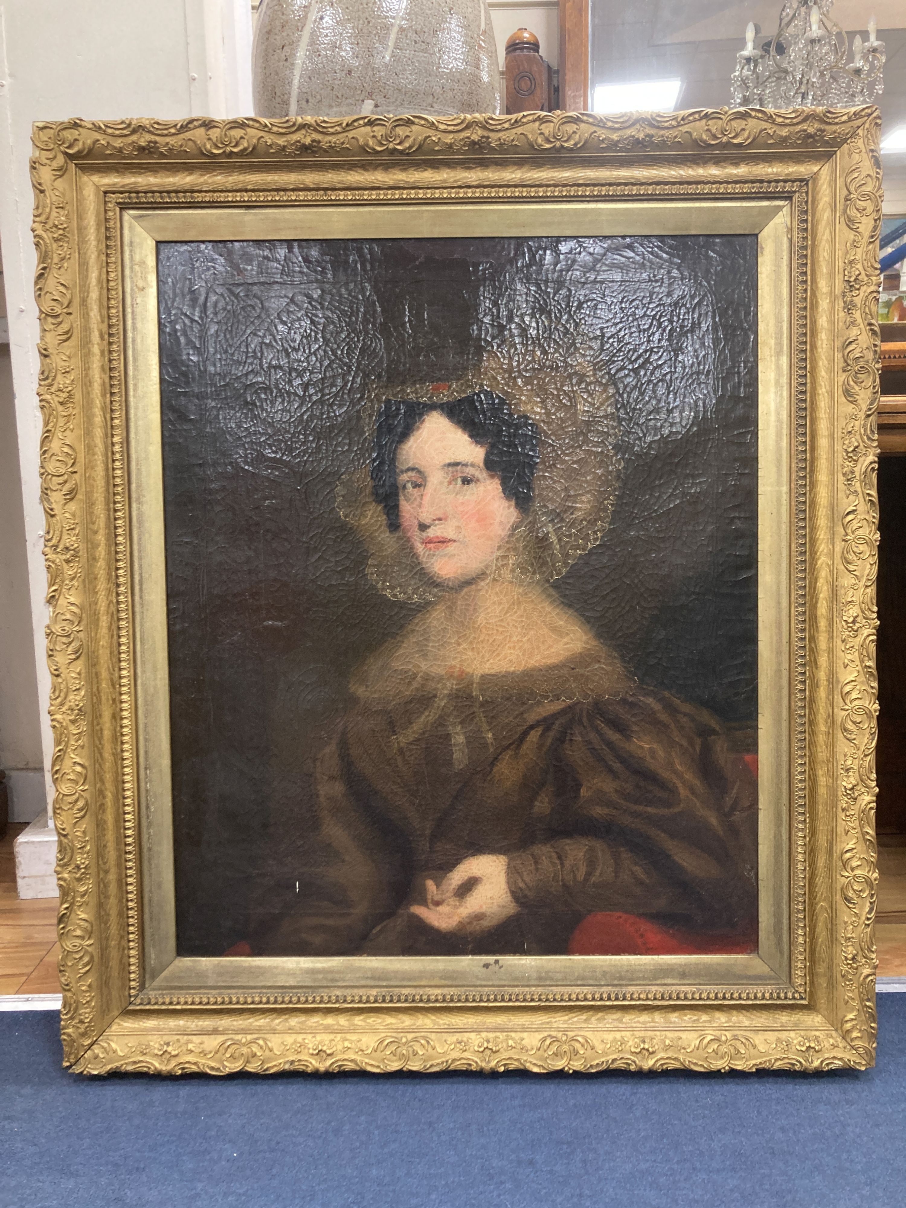 19th century English School, oil on canvas, portrait of a woman, 76 x 62cm.